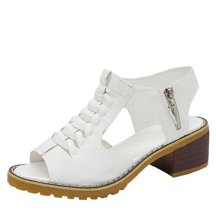 Breakj Breakj Summer New Women's Shoes Korean Version Of Coarse Sandals Side Zipper Leisure Slope And Solid Color Coarse Large-Size Sandals Women
