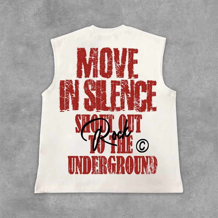 Vintage Move In Silence Graphic Print Cotton Tank Top SOPULA