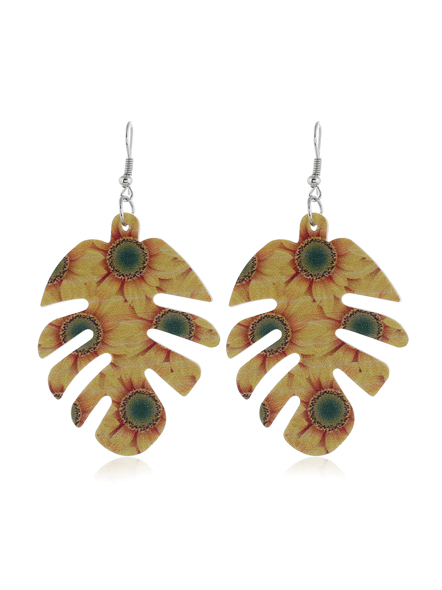 Sunflower Fish Bone Hollow Leather Earrings