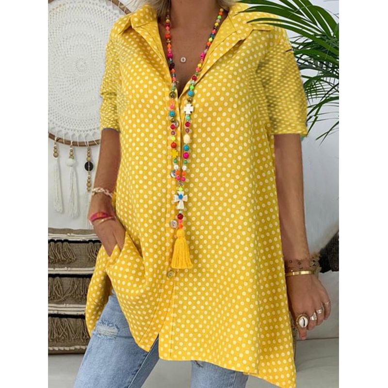 Polka Dot Print Plus Size Short-Sleeved Oversize Shirt Blouse For Women MusePointer