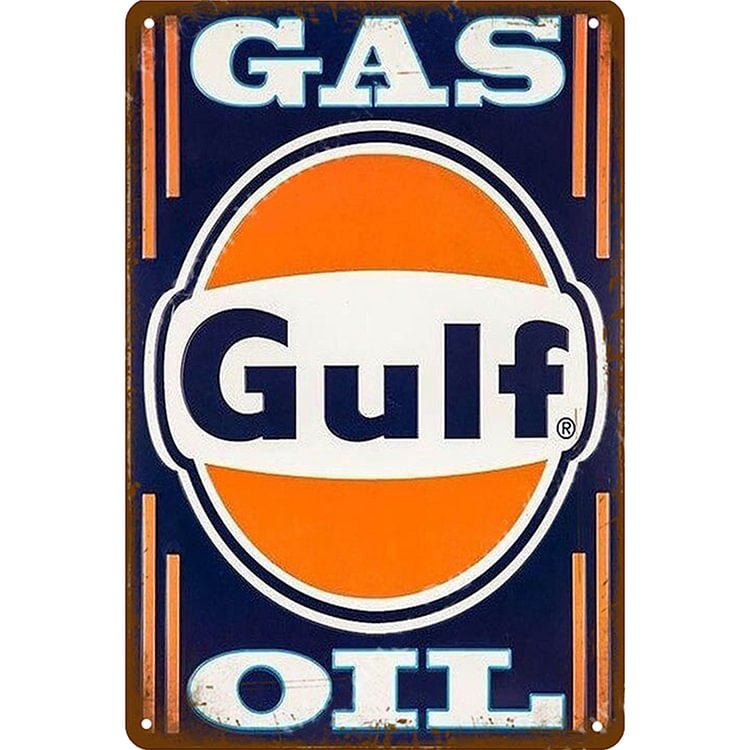 Gulf Gas Oil - Vintage Tin Signs/Wooden Signs - 7.9x11.8in & 11.8x15.7in
