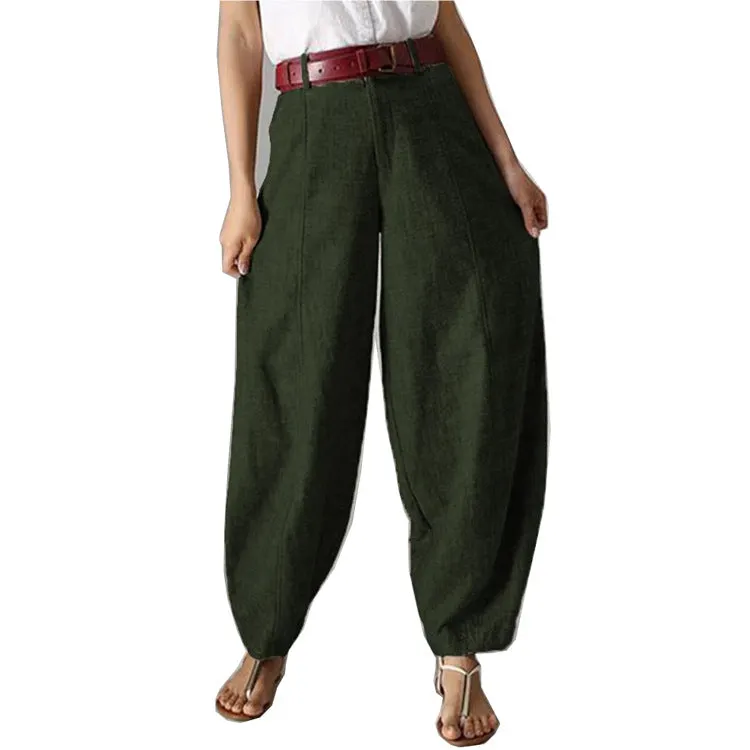 Brownm Pants British Style Solid Color High Waist Wide Leg Casual Trousers