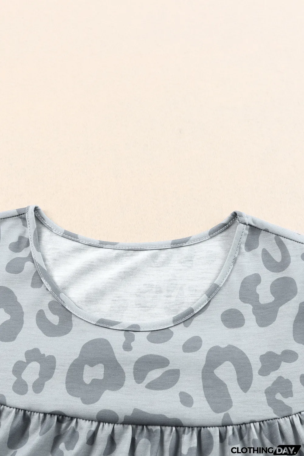 Gray Leopard Print Flutter Sleeve Tiered Tank Top