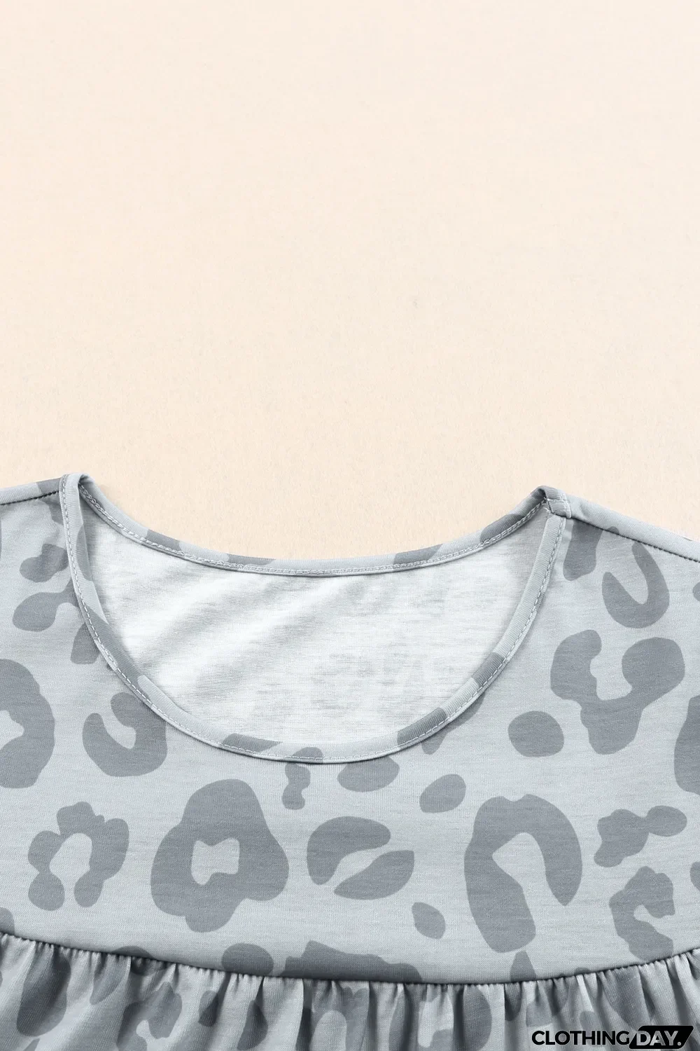 Gray Leopard Print Flutter Sleeve Tiered Tank Top