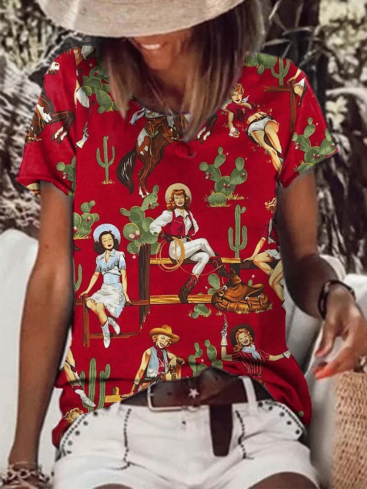 Women's Vintage Western Print T-Shirt