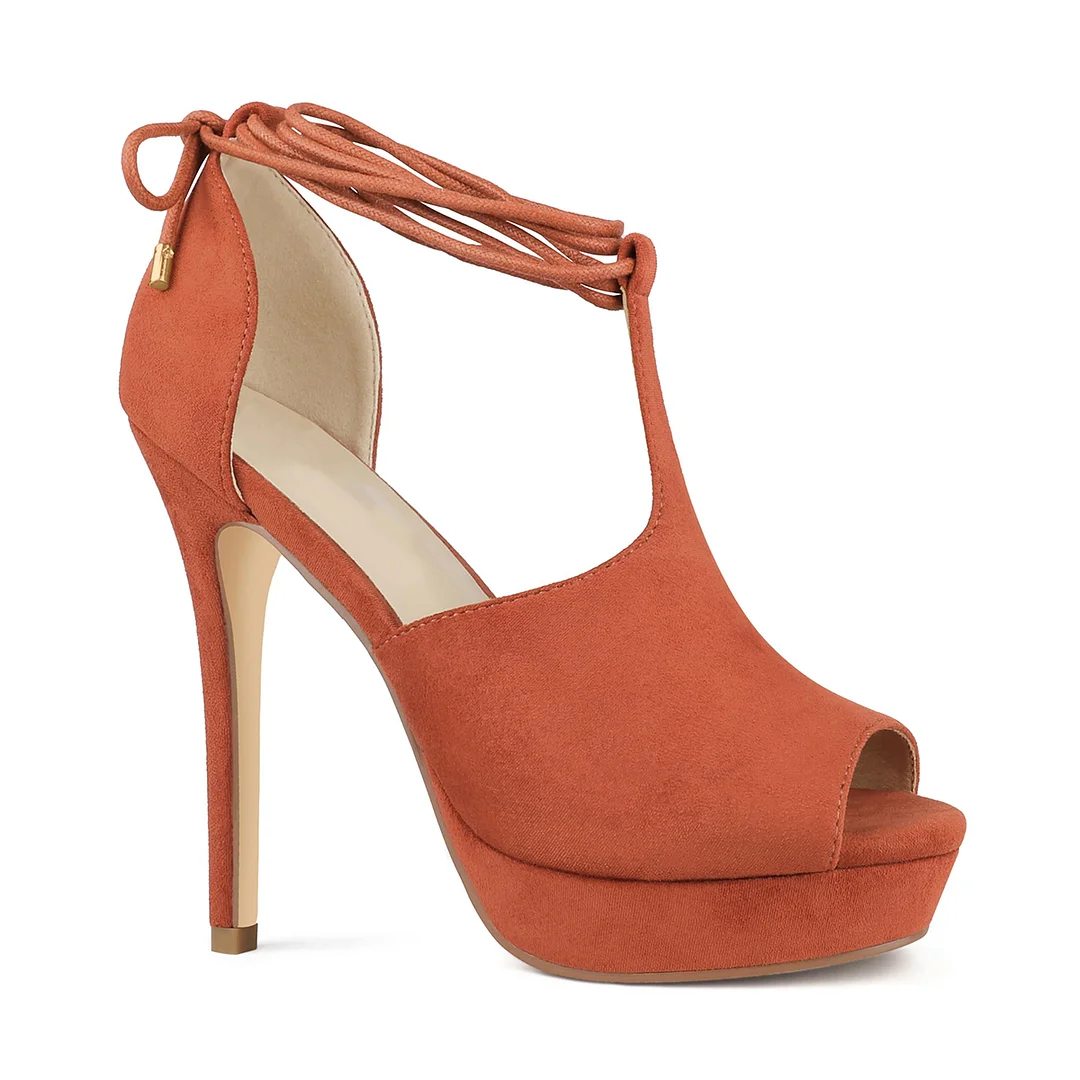 5.1"/130mm Women's Peep Toe Heel Platform Stiletto High Heels Strappy Lace up Heels Dress Party Pumps-MERUMOTE