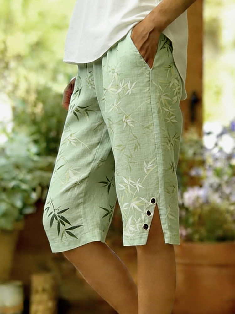 Retro Bamboo Pattern Leisure Linen Pants wearshes