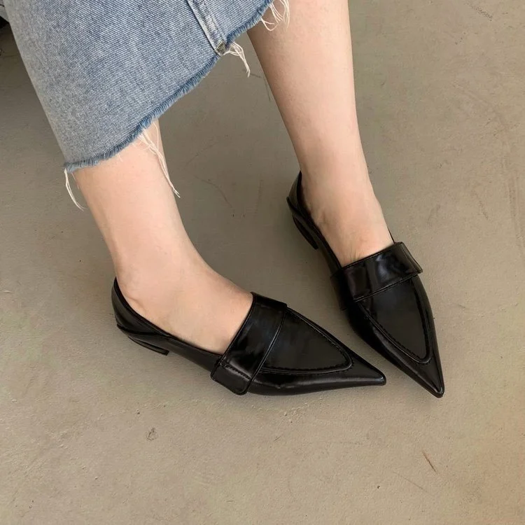 Yyvonne Spring And Autumn New Sharp Head Flat Single Shoes Two-Pin Flat With The British Academy Wind Casual Leather Shoes Women