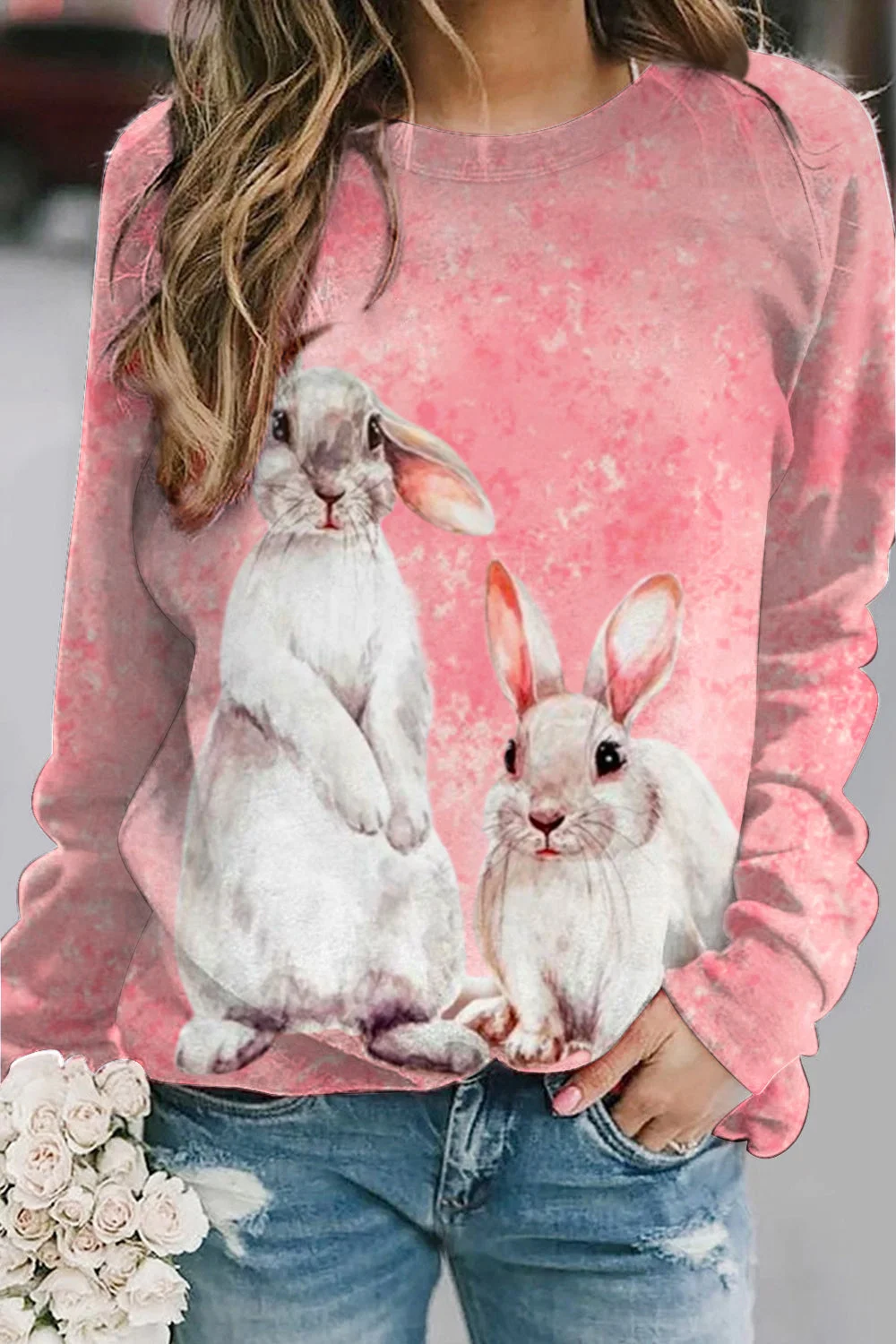 Bunny Rabbit Print Casual Women's Sweatshirt