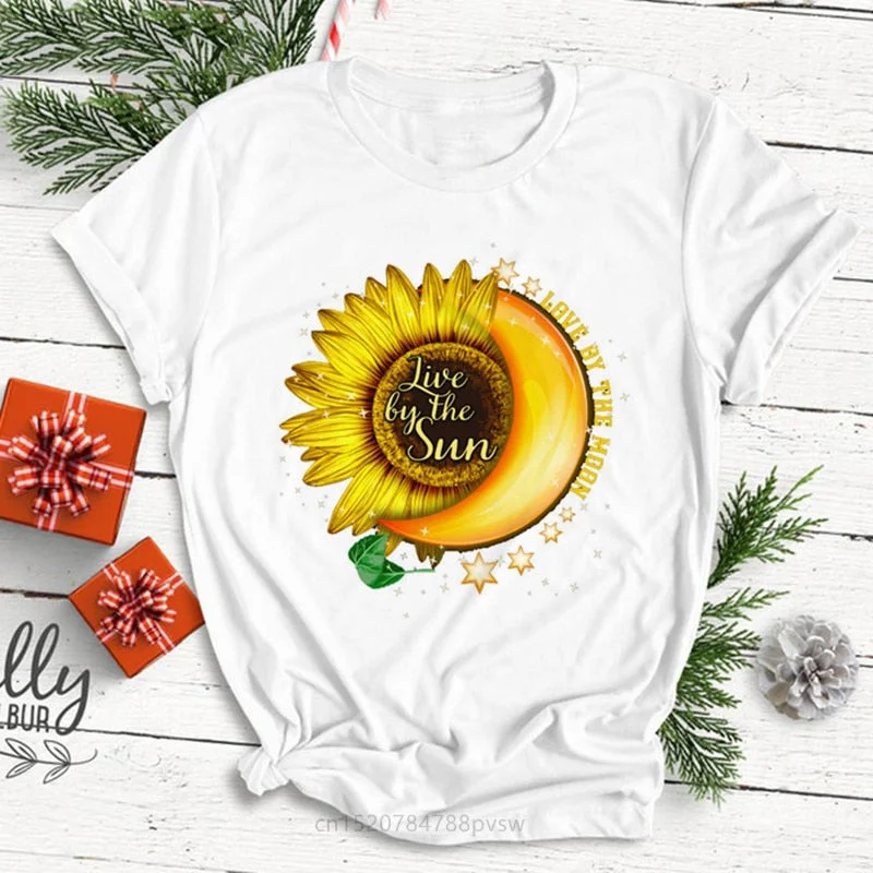 Live By The Sun Love By The Moon Women Funny Print T-shirt Summer Black Fashion Tops Tee Girl 90S Harajuku Clothes,Drop Ship