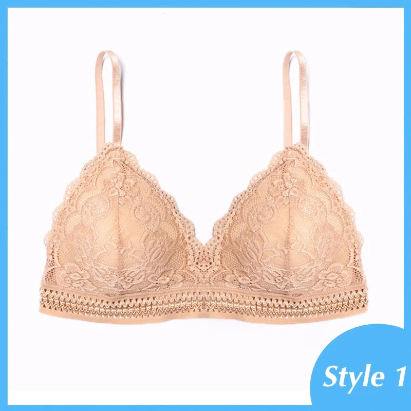 French Style Bralette Seamless Deep V Lace Bra Wireless Thin Underwear Sexy Lingerie Soft Push Up Bras For Women Hot