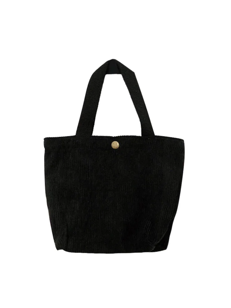 Casual Corduroy Shoulder Bag Women Mini Bento Solid Top-handle Tote (Black)