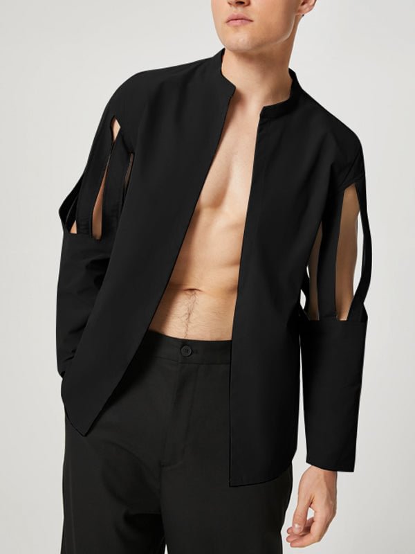 Mens Cut Out Sleeve Open Front Shirt SKUJ39315