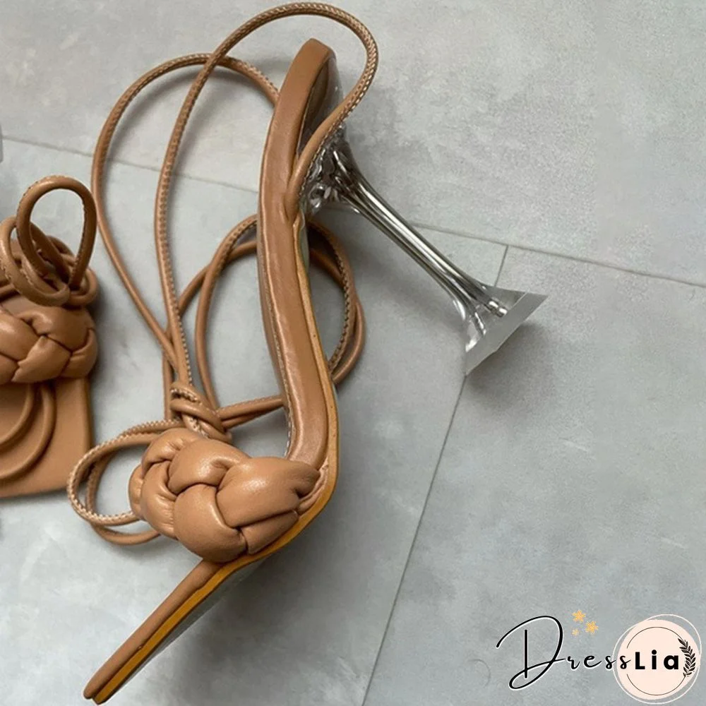 Women Fashion Gladiator Knee High-heels Sandals Summer Shoe Ladies Sexy Casual Open Toe Strappy Stiletto Heel Cutout Multi-strap Sandals Shoes