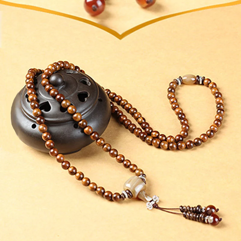 Tibetan 108 Mala Beads Rosewood Sardonyx Red Agate Calm Protection Bracelet