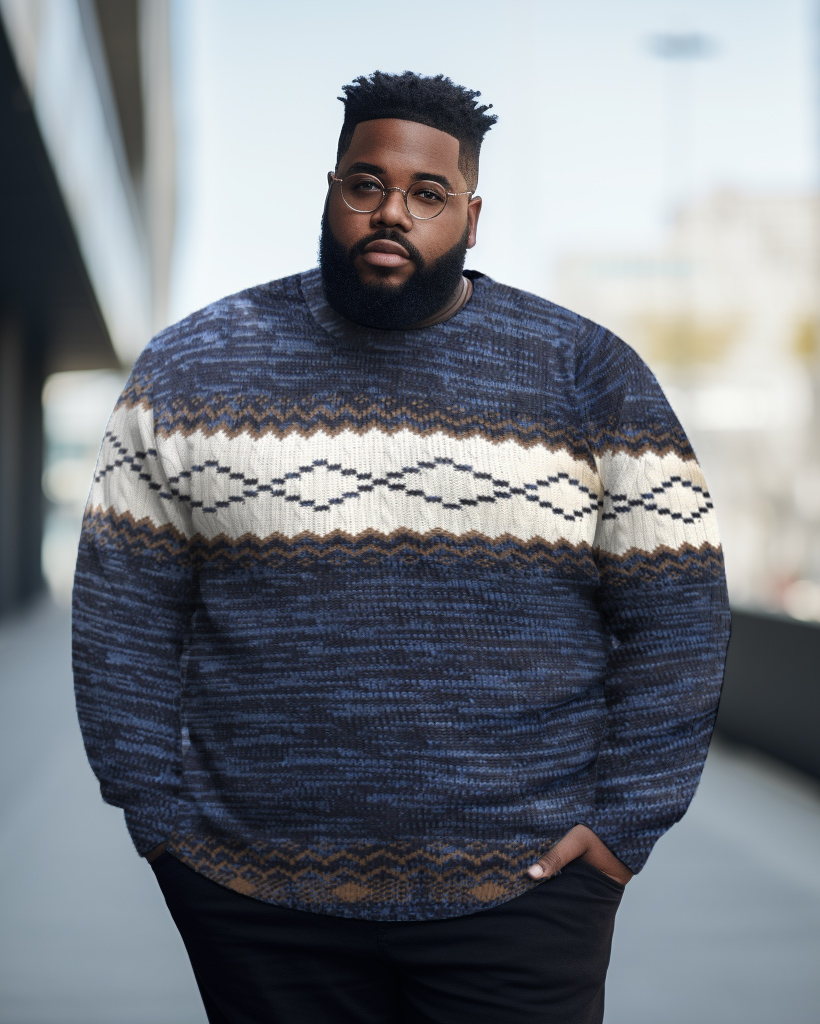 Men's Big & Tall Casual Graphic Warm Long Sleeve Crew Neck Sweater