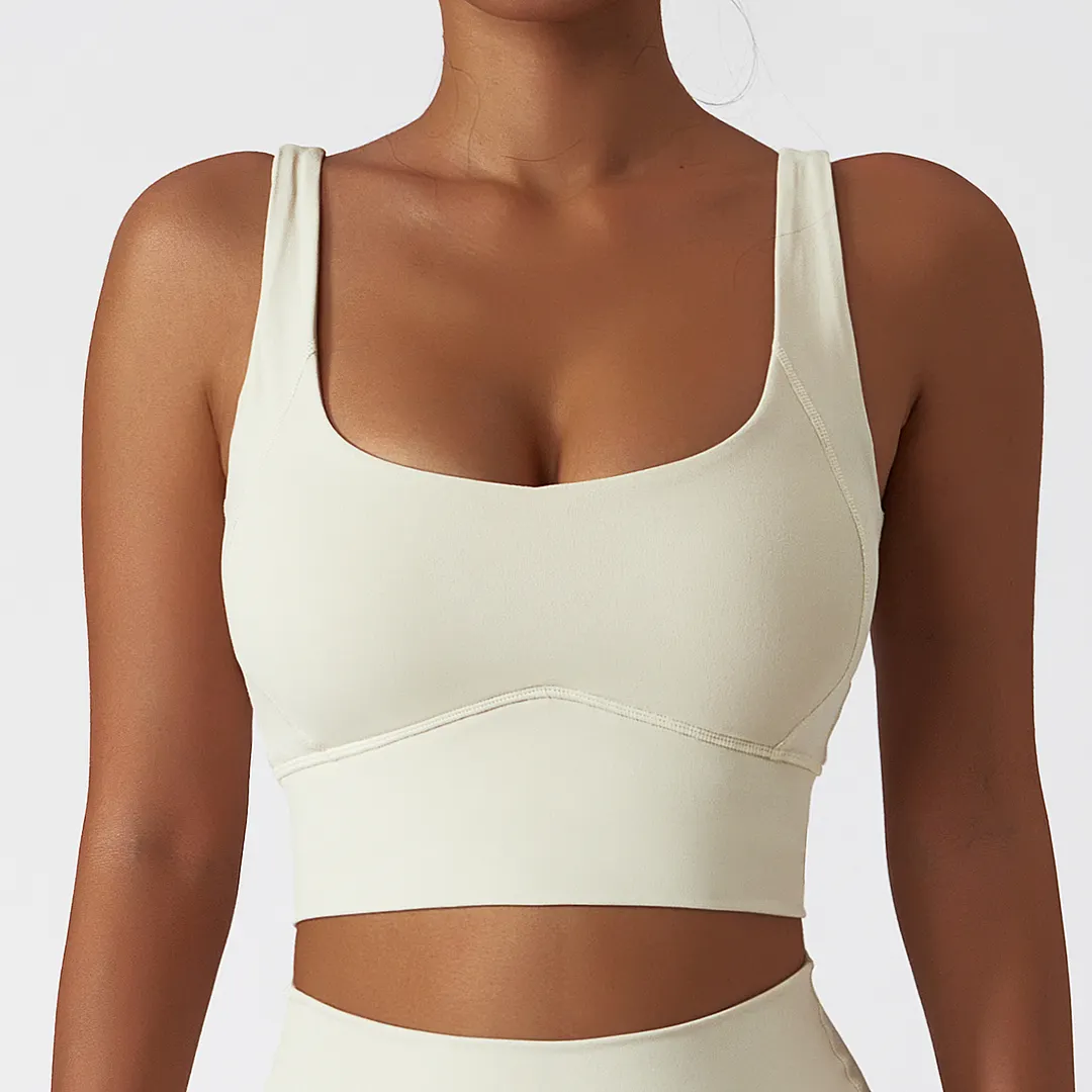 Shop Cream Apricot Cream Apricot cloud feeling high impact push up shock absorber running sports bra padded online on Hergymclothing