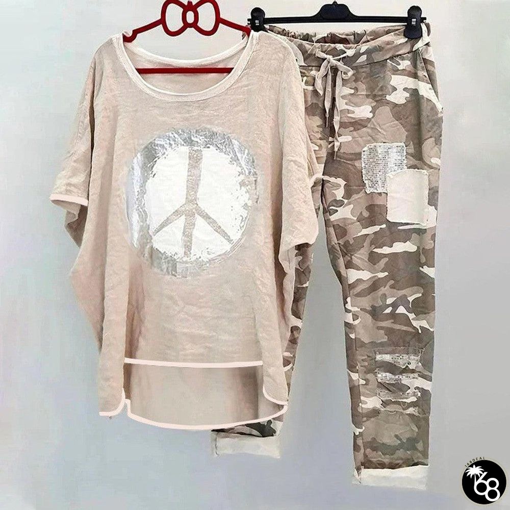 Khaki Scoop Neck Two Piece Set | 168DEAL