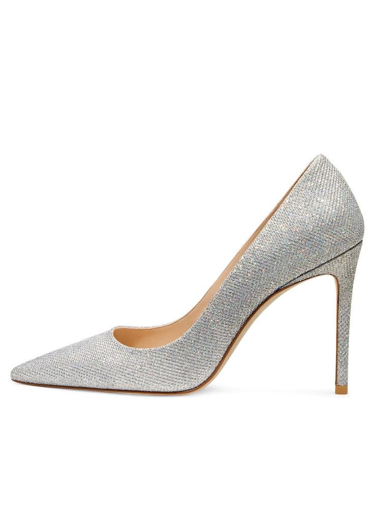 Silver Fine Glitter Pointed Toe High Heeled Pumps For Women