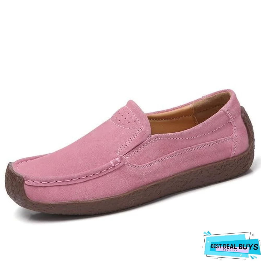 Women Moccasins Flats Genuine Leather Slip On Suede Loafers Shoes