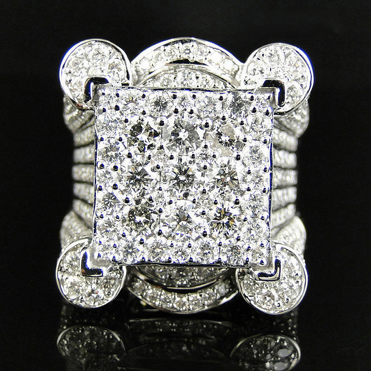 Rhinestone Silver Ring Men Crystal Luxury Hip Hop Jewelry