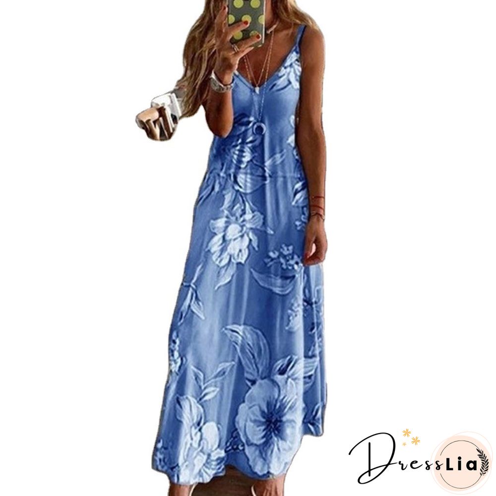 Casual V Neck Printed Short Sleeve Maxi Dress