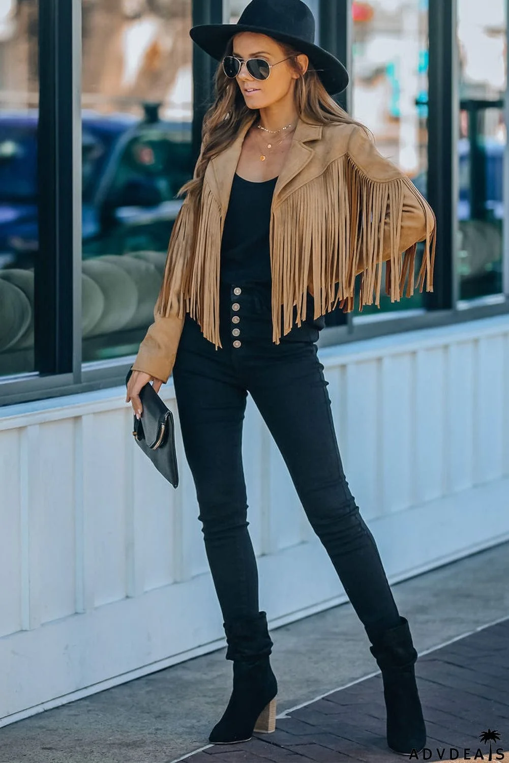 Cropped Fringe Faux Suede Jacket