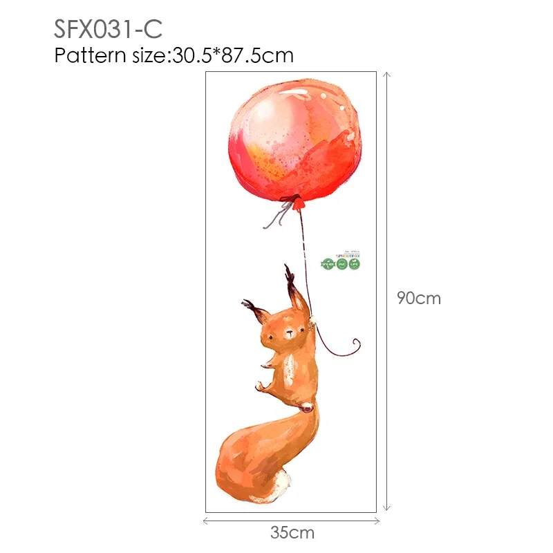 Clever Animal Fox Squirrel with Colorful Ballon Bedroom Wall Stickers for Wall Decoration Kid Rooms Door Stickers Waterproof