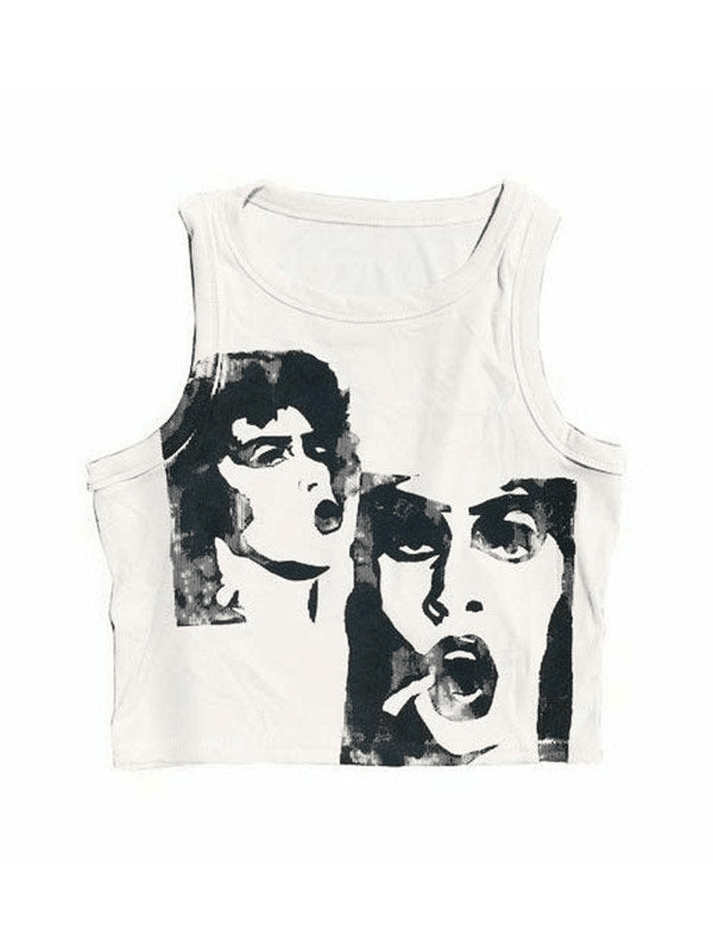 Funny Face Print Cropped Tank Top