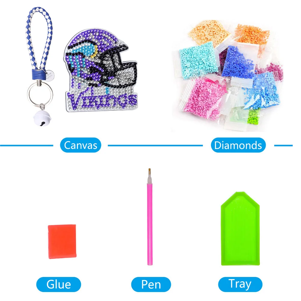 Minnesota Vikings DIY Diamond Art Keychains Craft Rugby Team Badge Hanging Ornament(Double Sided)