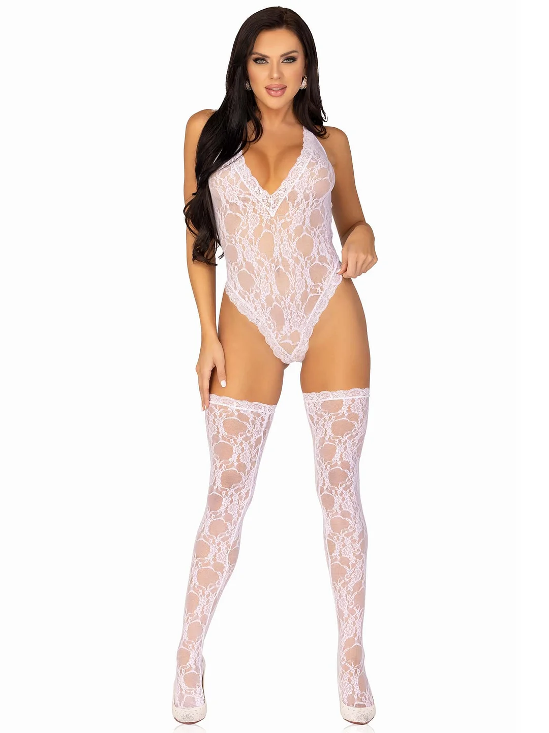 Sweet Romance Lace Teddy & Stockings Set