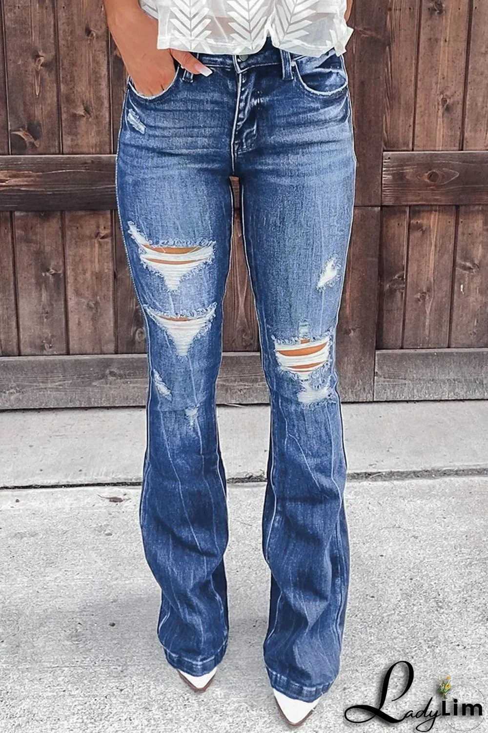 90s Vintage Distressed Raw Hem High Waist Flare Leg Jeans