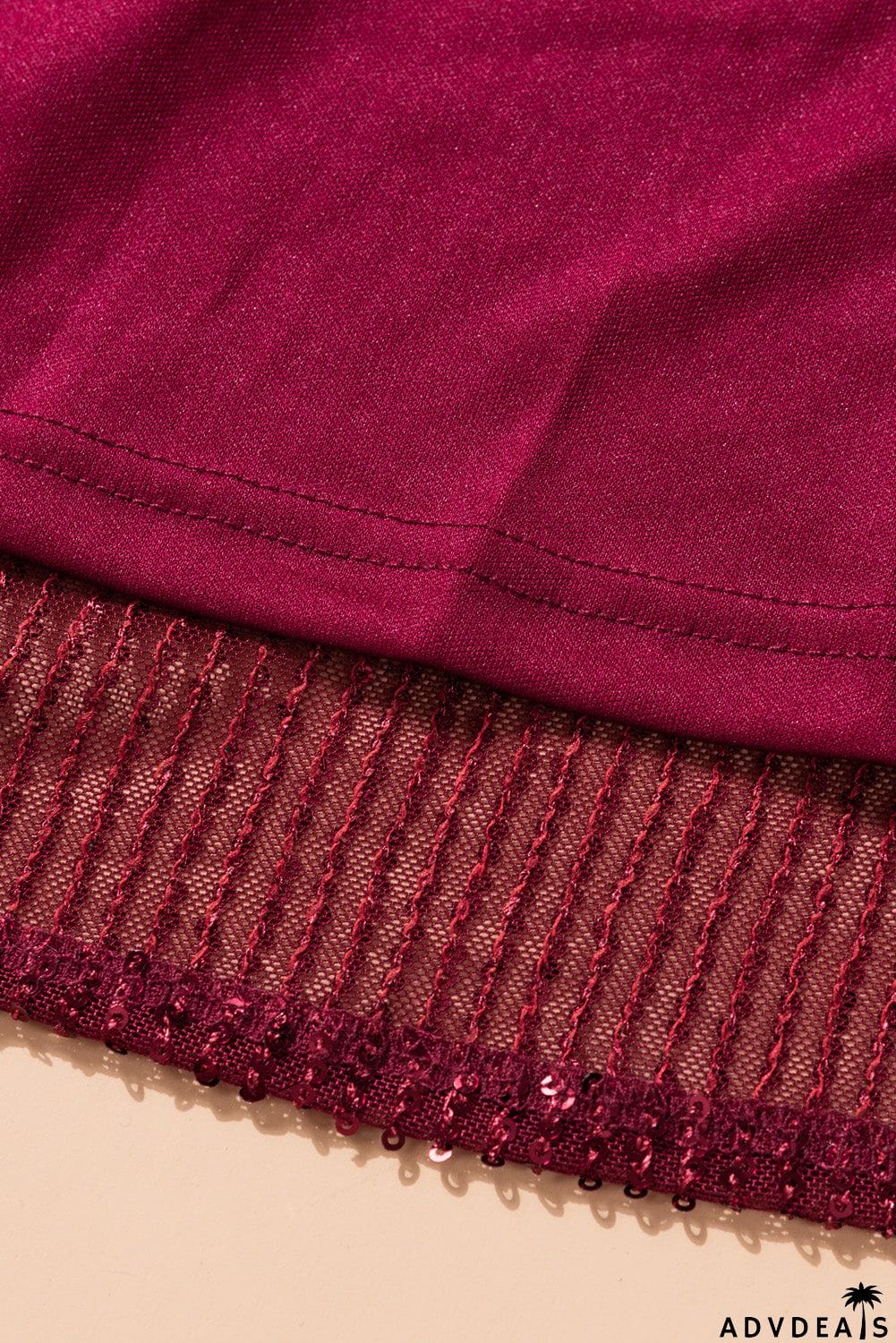 Wine Red Loose Long Sleeve Sequin Dress with Sash