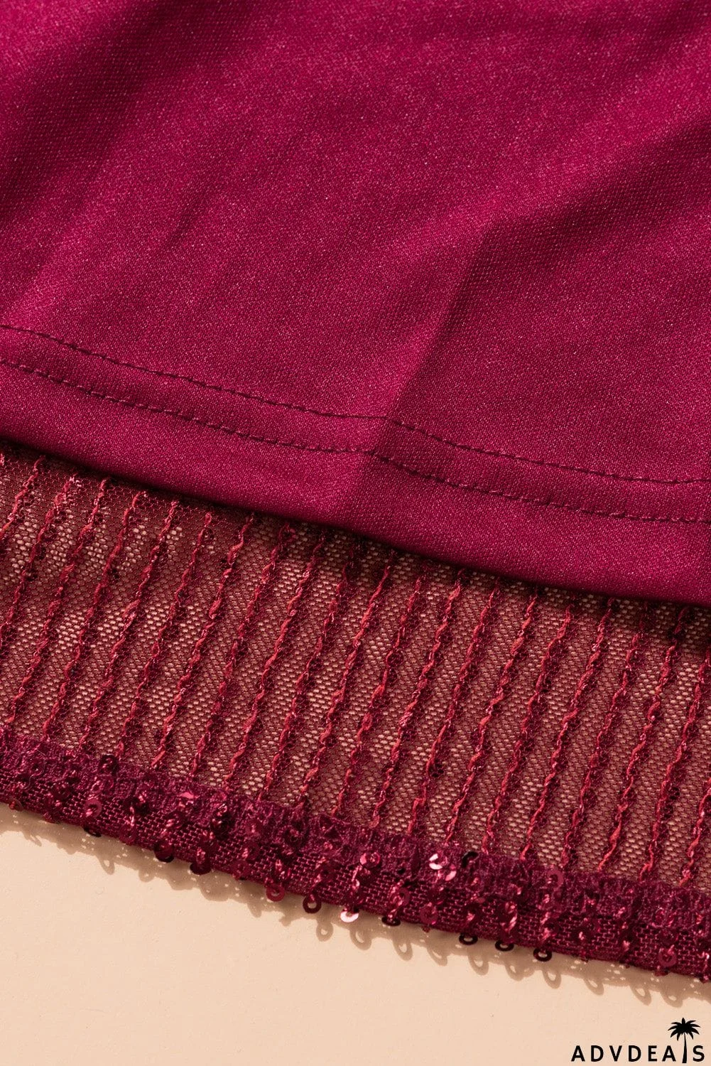 Wine Red Loose Long Sleeve Sequin Dress with Sash