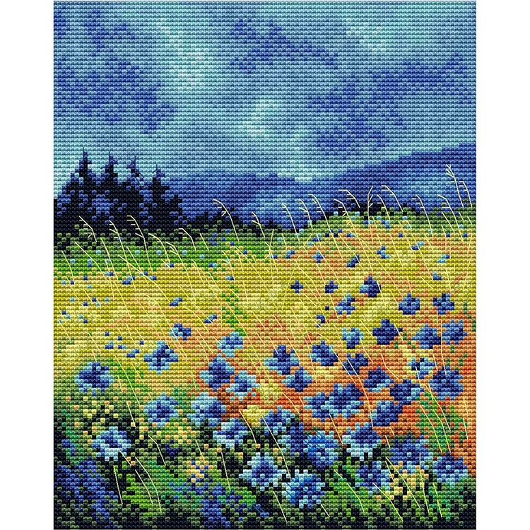 Colorful Mountain Flower 14CT Printed Cross Stitch Kits (30*26CM) fgoby