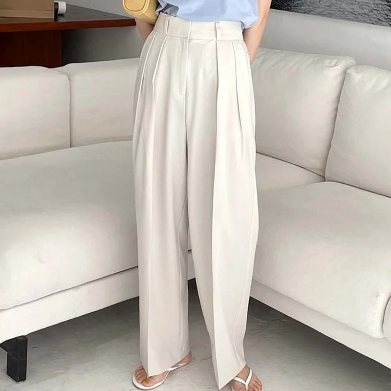 UForever21 Summer Korean Office Lady Straight Trousers Loose Solid High Waist Wide Leg Long Pants Women Casual Pantalon Pour Femme 2022