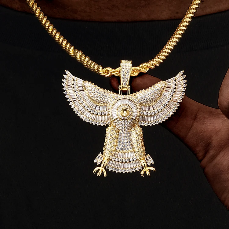 Bling Iced Out Eagle Pendant Necklace 2 Color-VESSFUL