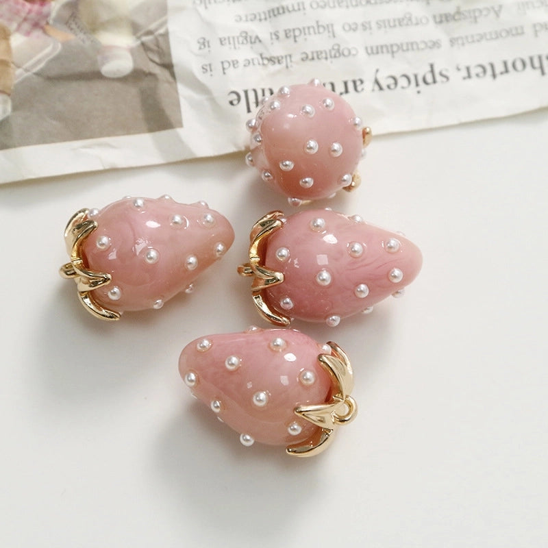 1 Piece 17*24mm Alloy Resin Pearl Strawberry Pendant Jewelry Accessories