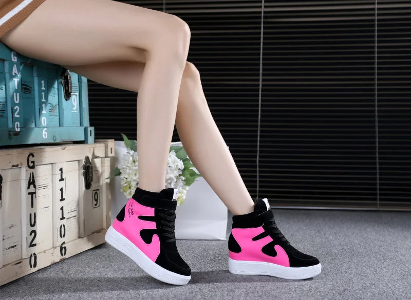 NEW Thick Platform Sneakers Casual Lace-Up Wedges High Heel Womens Sport Shoes Outdoor Black Red Platform Vulcanize Shoes Women