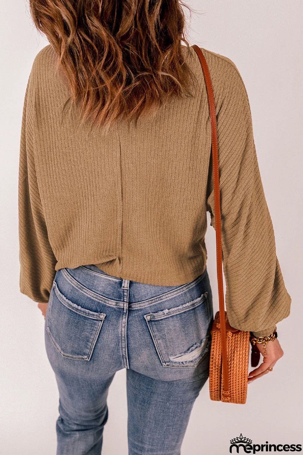 Solid Crew Neck Loose Ribbed Knit Top