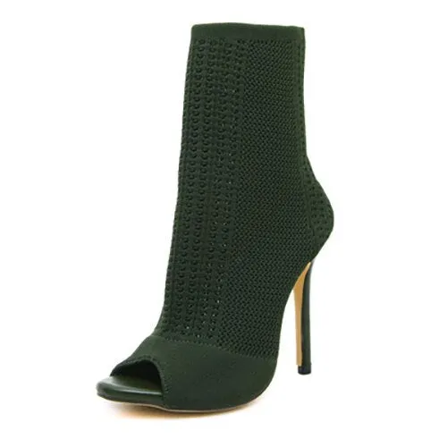 2020 Women Boots Knitted Ankle Woman Fashion High Thin Heel Women's Hollow Out Fashion Ladies Peep Toe Female Elegant Sock Shoes