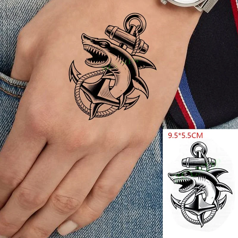 Waterproof Temporary Tattoo Sticker Shark Big Fish Anchor Sea Animal Body Art Flash Tatto Fake Tatoo for Women Men