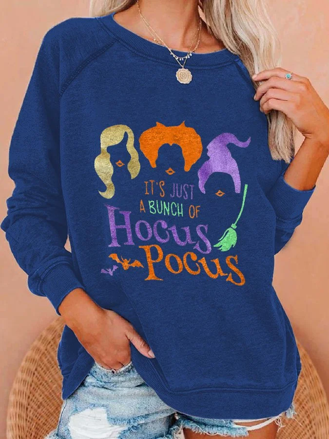 Womens It's Just a Bunch of Hocus Pocus Halloween Fashion Print Long Sleeve Sweatshirt socialshop