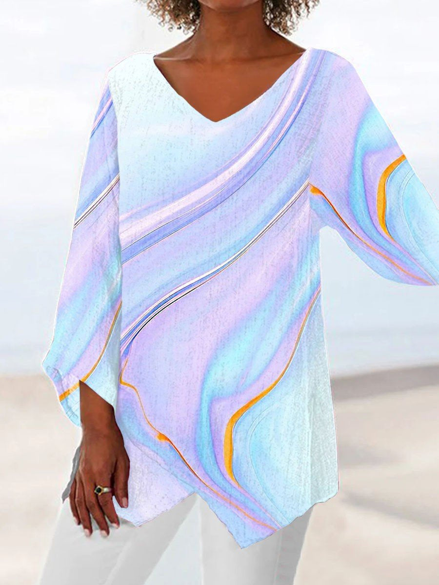 Women Long Sleeve V-neck Graphic Floral Printed Top