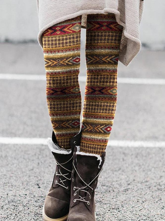 Ethnic style cotton blend leggings