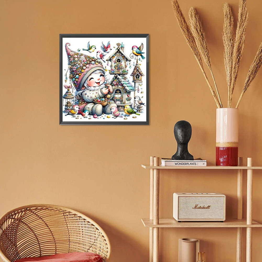 Diamond Painting - Full Round Drill - Cute Gnome Bird Nest(Canvas|30*30cm)