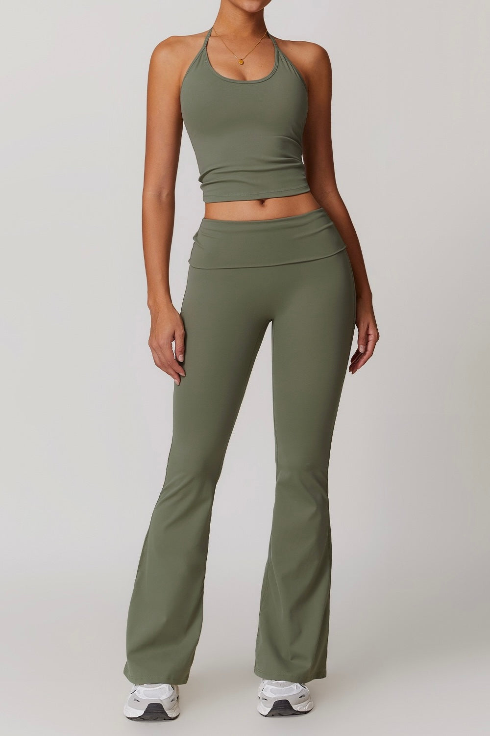 Halter Crop Tank & Flare Legging Two Piece Set