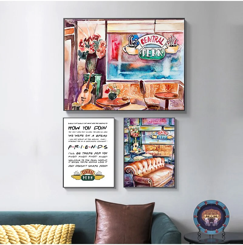 Central Perk Watercolor Canvas Picture Friends TV Show Wall Art Poster Couch Restaurant Print Painting Living Room Home Decor
