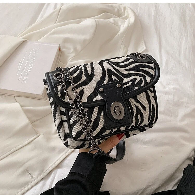 էѧӧܧ Zebra Pattern Small PU Leather Crossbody Bags for Women 2021 Winter Chain Shoulder Handbags Female Travel Purses