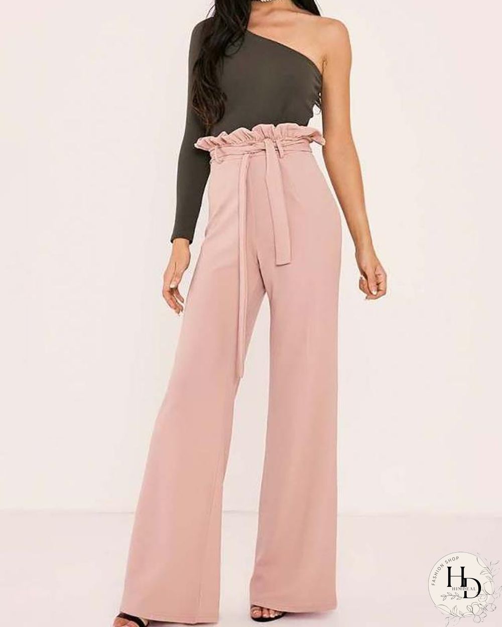 Frills Belted High Waisted Wide Leg Pants